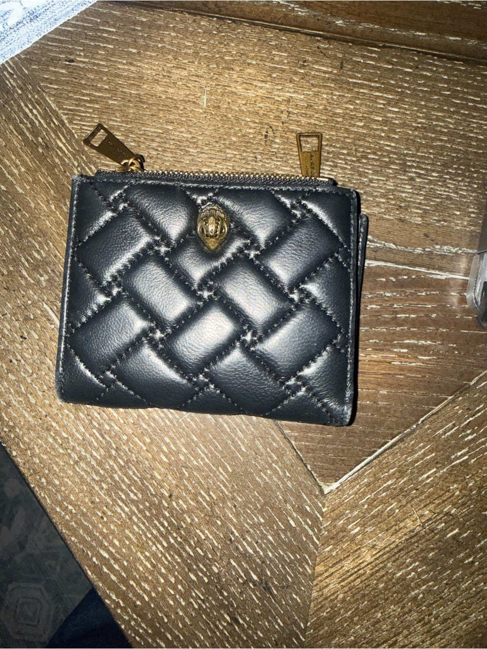 Kurt Geiger Quilted Black Leather Zip Wallet with Gold Accent